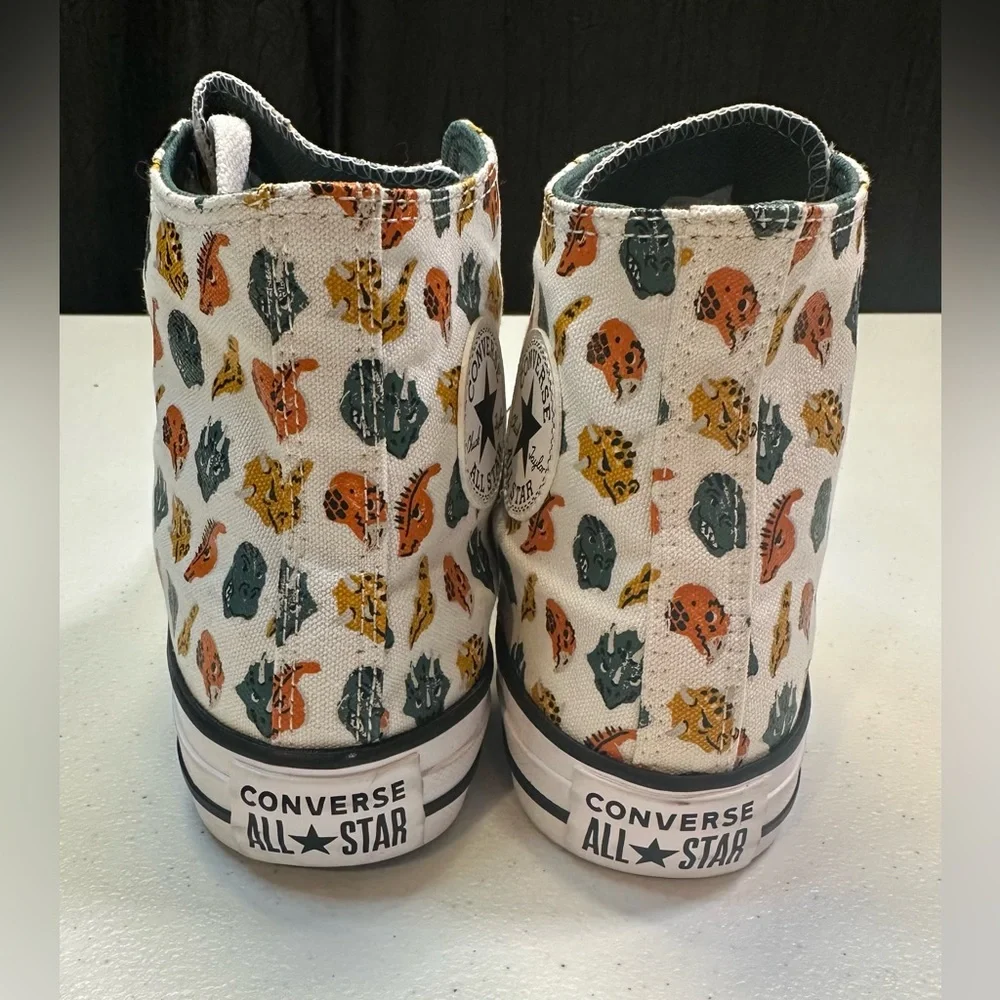 Converse Boys Hi-Top Sneakers Dinosaur Print Pattern White/Orange/Green NWB Sz 5